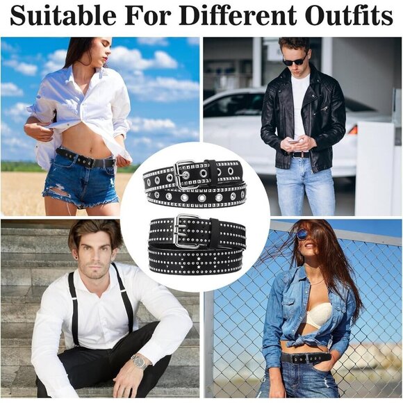 4 Piece Faux Leather Studded Rivet Grommet Belt Set Punk Goth Accessories main image 4